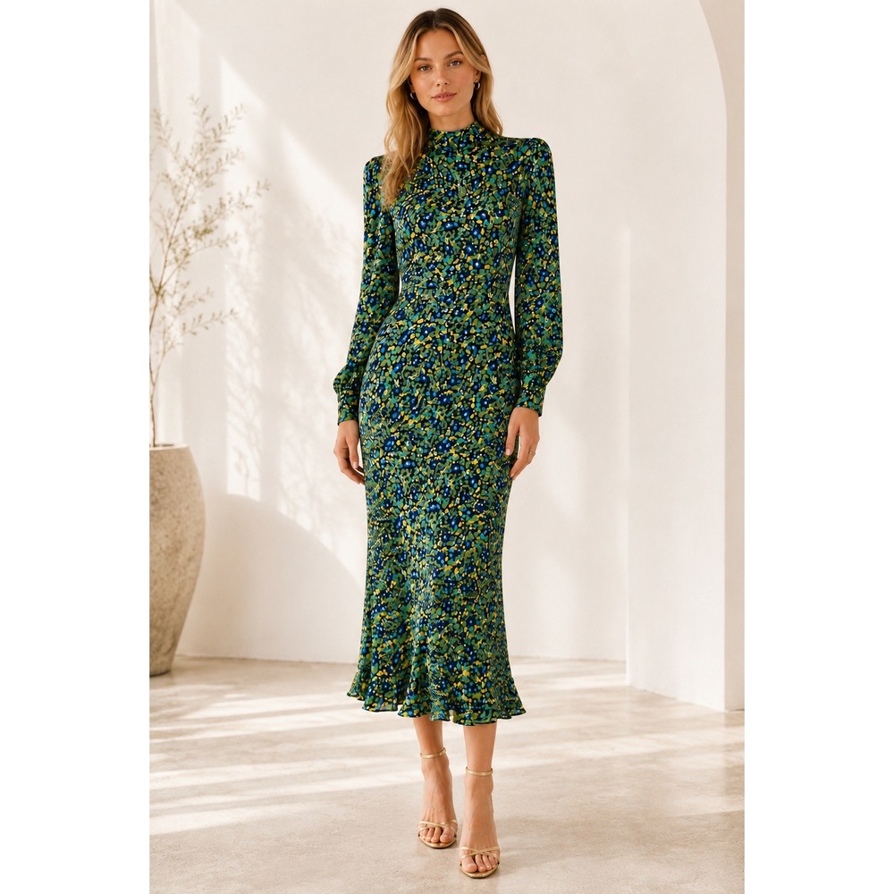 RAILS Carmel Mock Neck Midi Dress XS Abstract Garden Cutout Back NWOT